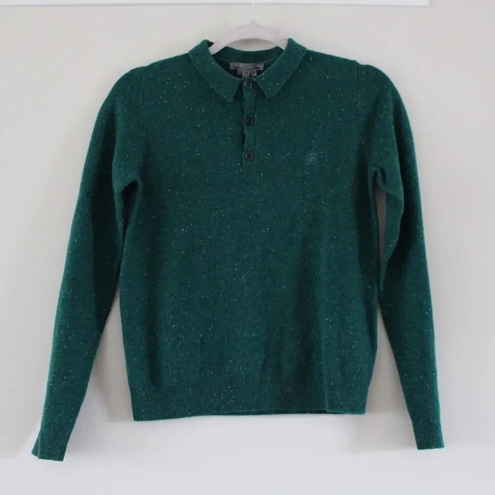 NWT Bonpoint Cashmere Long Sleeve Polo‎ Knit Shirt Sweater Green 12